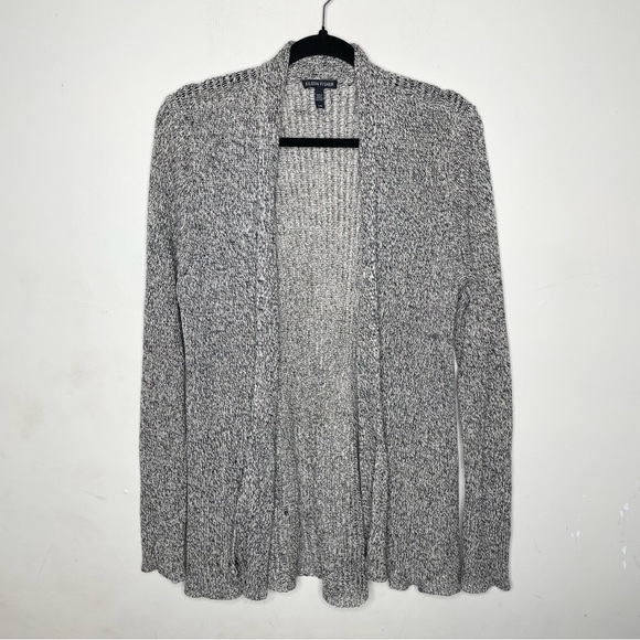 Eileen Fisher Open Front Cardigan Organic Linen Wool Marled Large - Picture 2 of 11